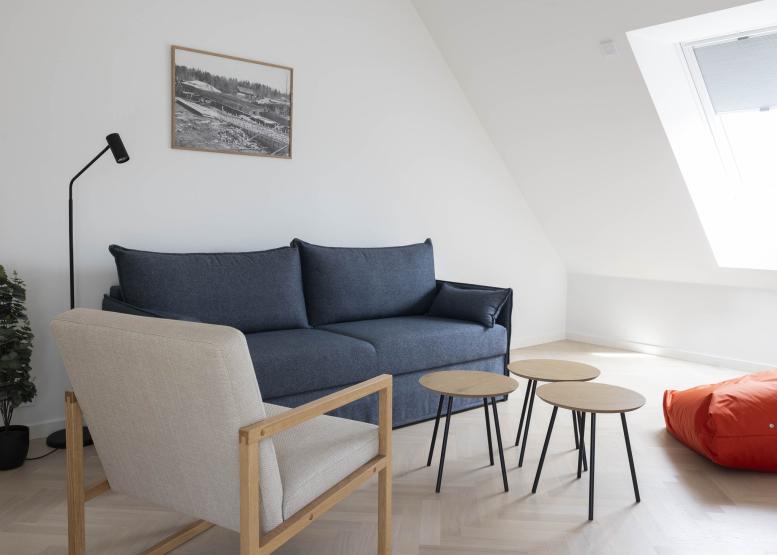 Bäddsoffa och fåtölj