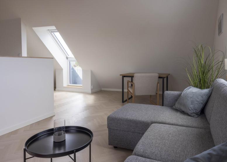 Allrum med bäddsoffa och skrivbord