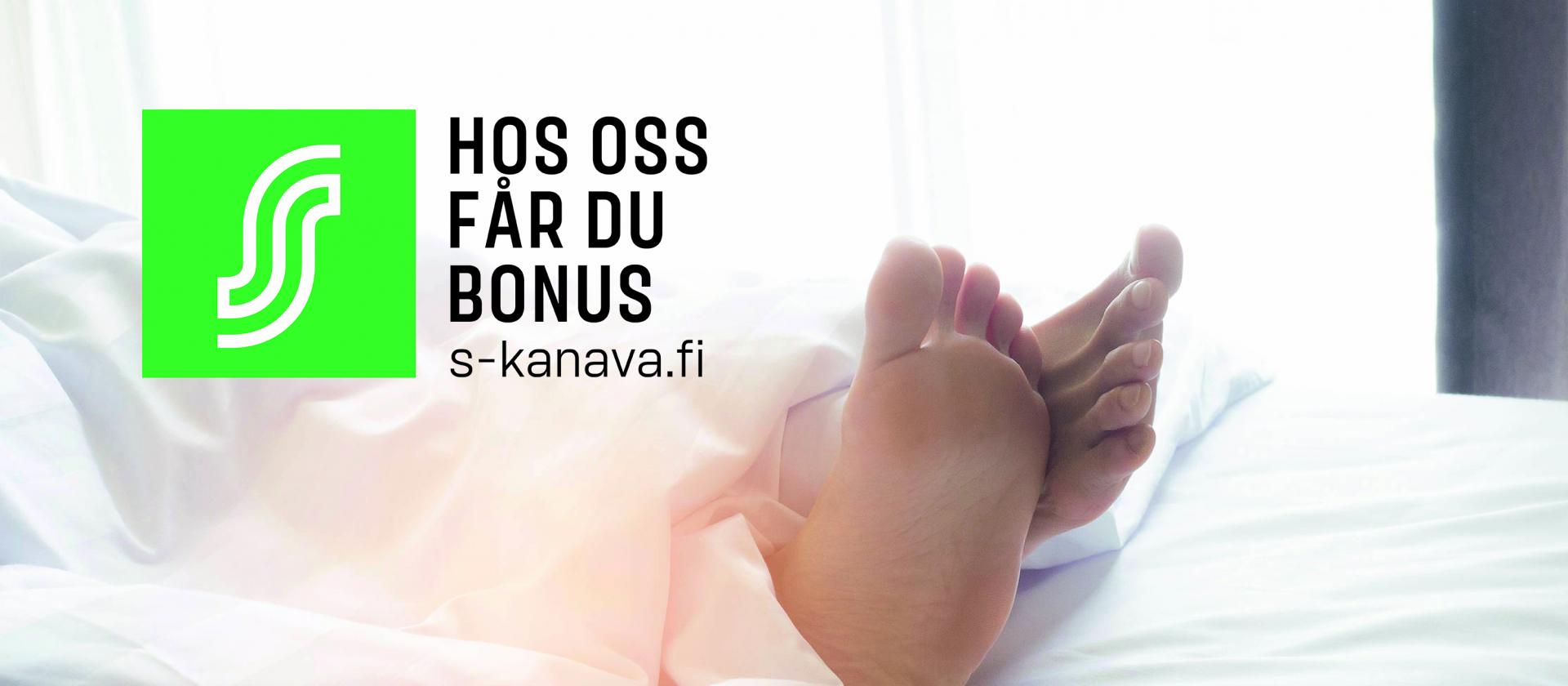 Reklam för bonus för S-gruppens ägarkunder på samtliga Ålandhotels anläggningar i Mariehamn.