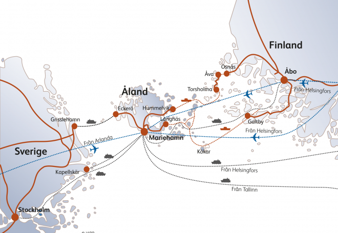 Illustration över kommunikationer till och från Åland.